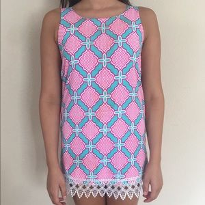Preppy teal and pink shift dress