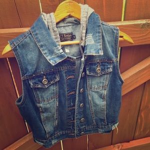 Denim jacket vest hoodie by Ci Sono Size Large