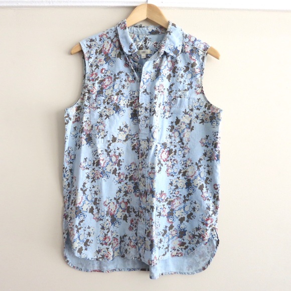 Floral Madewell sleeveless denim shirt