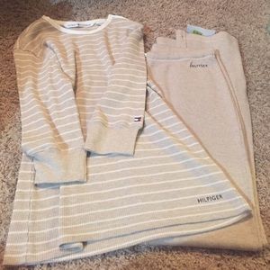 Tan and white lounge suit