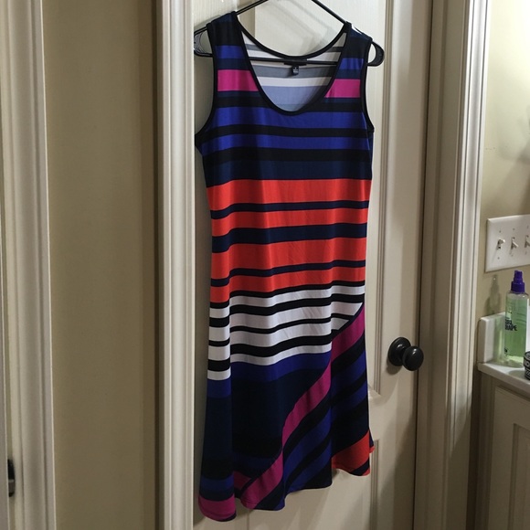 Sold Fun striped dress, red, black, blue, fuchsia