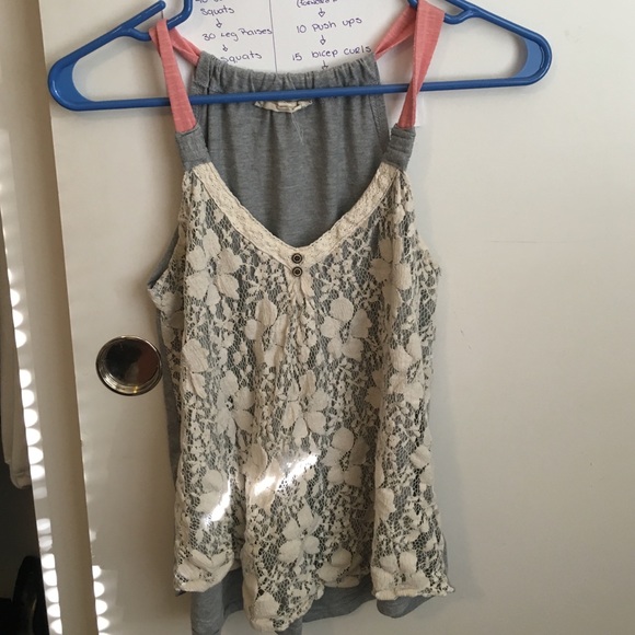 Gray tank top with front lace overlay - Picture 1 of 1