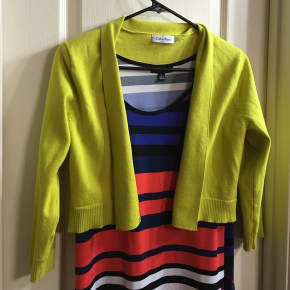 Chartreuse cardigan, 3/4 length sleeve, S Calvin