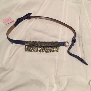 Light blue belt with metal, feather ornaments