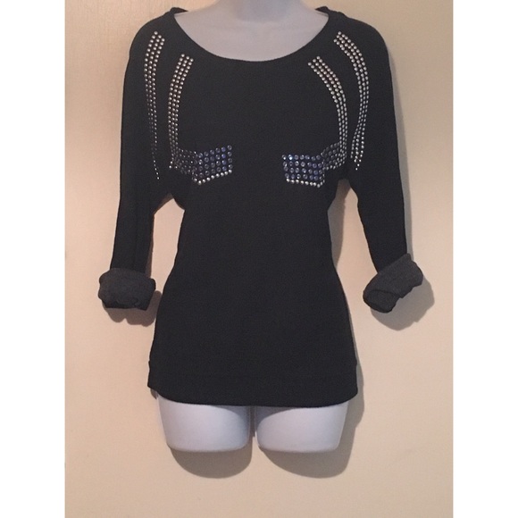 Black Rhinestone Sweater Top