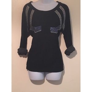Black Rhinestone Sweater Top