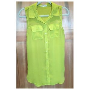 Forever 21 Neon Green Silk Button Up Blouse