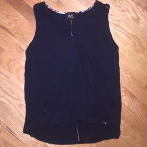 Black Cross-Over Tank Floral Trim