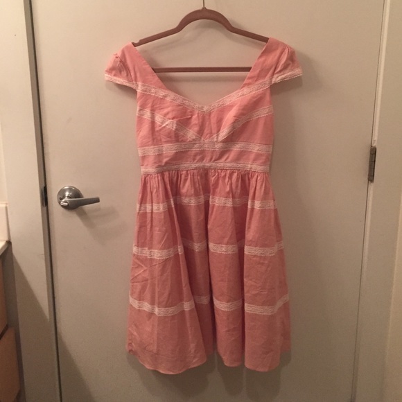 Mod Vintage Pink Lace Dress Capped Sleeve