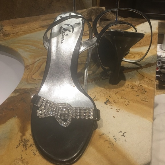 Italian Bata black sandals and rhinestone