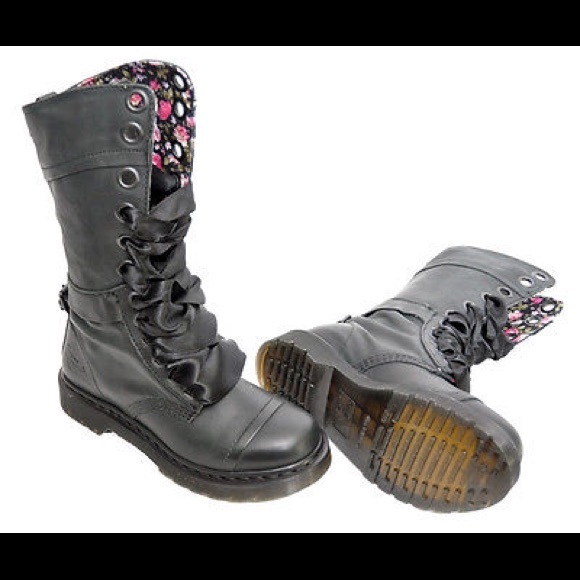 Tall black Dr. Martens with floral inside