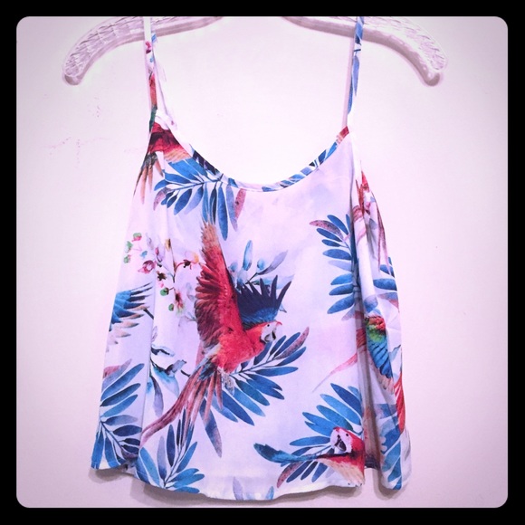 NEW White Tropical Parrot Crop Top