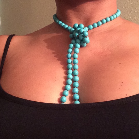18' Blue Turquoise bead knotted necklace. FIRM