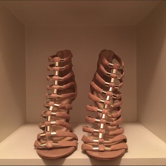 Mauve Heeled Sandals w/ Gold Accents