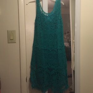 Green crochet sleeveless shift dress small nwot