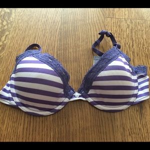 purple& white striped faded glory bra 34B w/lace