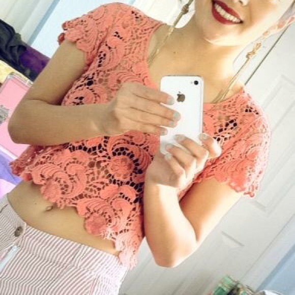 See through coral top