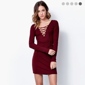 Kendall & Kylie Burgundy Lace Up Dress
