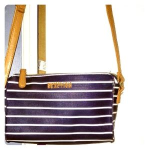 Navy blue and white striped purse