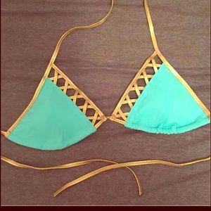 NWOT VS Teal & Gold Bikini Top