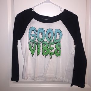 good vibes crop top baseball tee