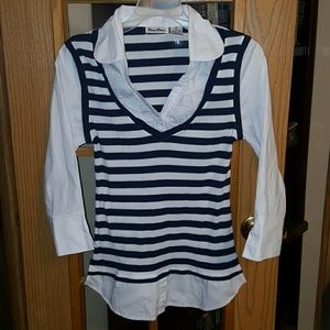 Sz M Paris blues stretch vest top with blouse
