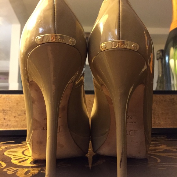 Nude patent Dior peep toe pumps