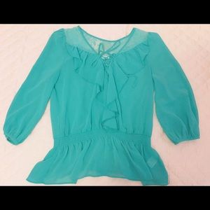 Teal Turquoise Mid Sleeve Formal Wear Top