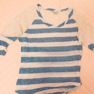 blue stripe see through shoulder casual top