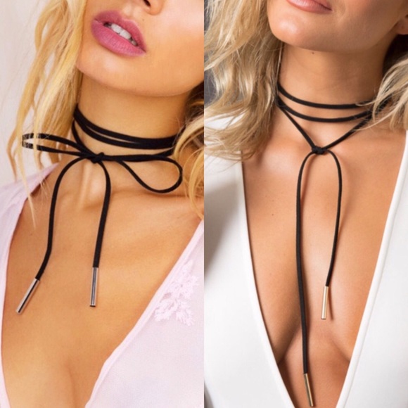 💕NWT💕Boho Velvet SuedeChoker Bow Tie Minimalist - Picture 3 of 4