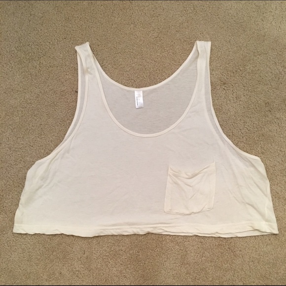 Slouchy ivory stripe pocket crop tank