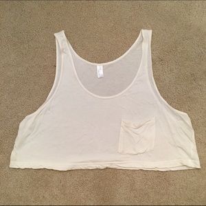 Slouchy ivory stripe pocket crop tank