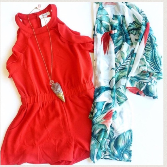 Peach Love  Pants - Red Romper and Kimono