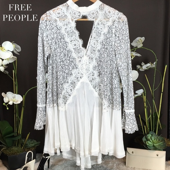 Free People Lace Crepe White & Black Tunic Dress - Picture 2 of 4