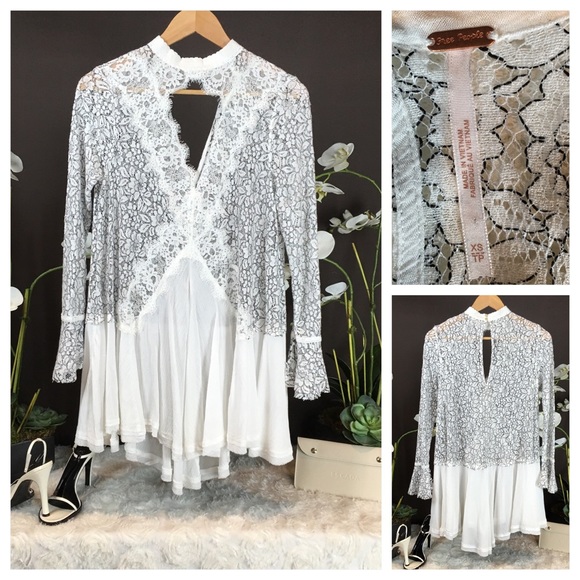 Free People Lace Crepe White & Black Tunic Dress - Picture 3 of 4