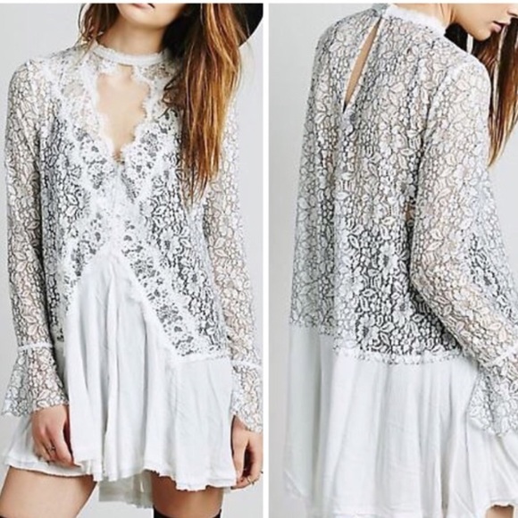 Free People Lace Crepe White & Black Tunic Dress - Picture 4 of 4