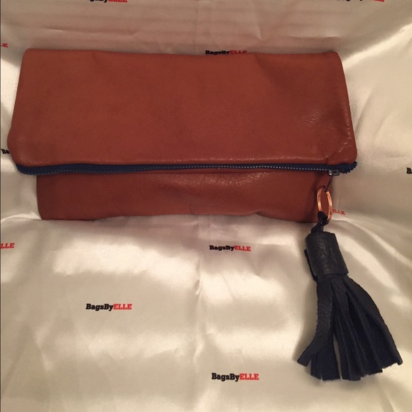 Handmade leather clutch navy leather tassel - Picture 1 of 3