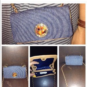 Denim and leather chained crossbody