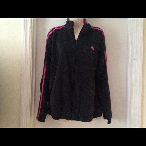 Adidas black jacket with pink striping