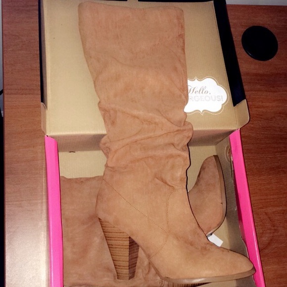 Charlotte Russe Camel Suede Heeled Boots