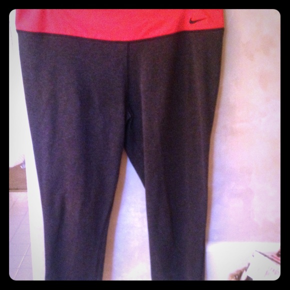 NIKE Workout Capris, Red & Gray