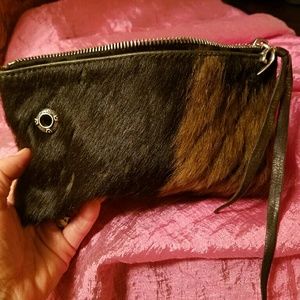 small cowhide leather clutch w zip & Sterling faub