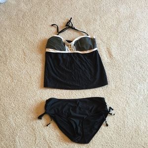 WORN ONCE- Super cute polka dot tankini open back