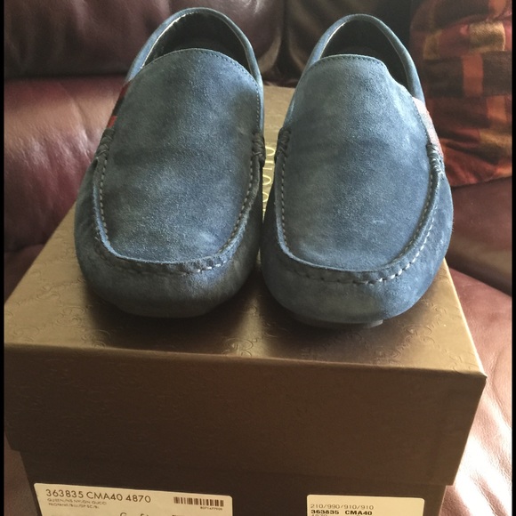 Gucci Blue Suede Driving Moccasins - Picture 2 of 3