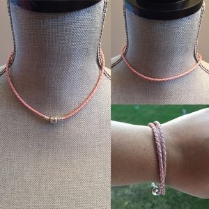 'Pink Braided Double-Leather Charm Bracelet'