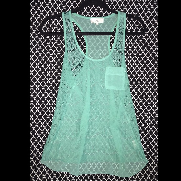 Turquoise Lace Tank with Pocket