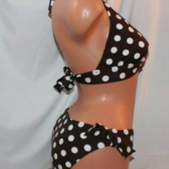 VICTORIA LRG BIKINI SET BROWN POLKA DOT HALTER NEW - Picture 2 of 3