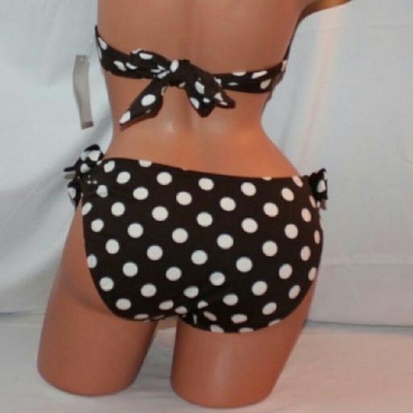 VICTORIA LRG BIKINI SET BROWN POLKA DOT HALTER NEW - Picture 3 of 3