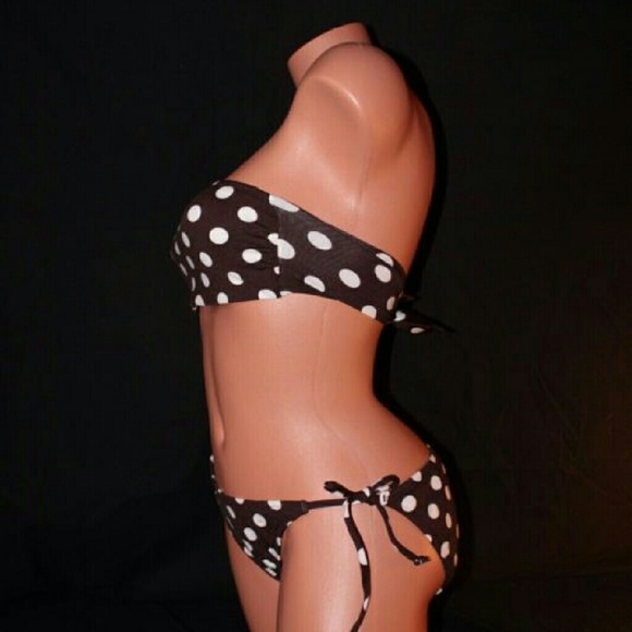 VICTORIA SMALL BIKINI SET BROWN POLKA DOT STRAPLES - Picture 2 of 4