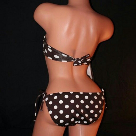 VICTORIA SMALL BIKINI SET BROWN POLKA DOT STRAPLES - Picture 4 of 4